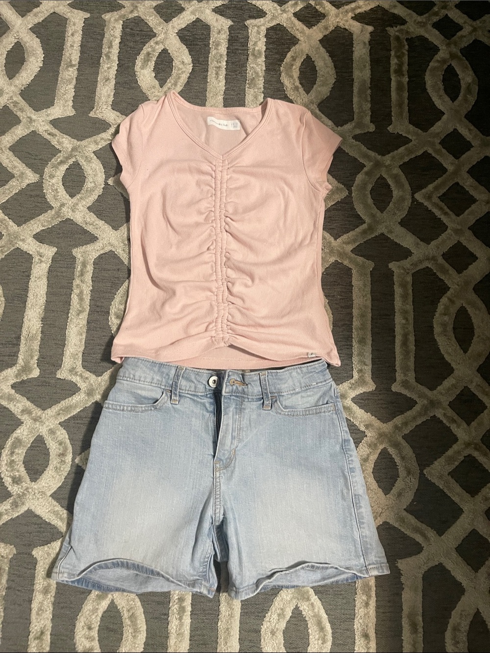 abercrombie kids Light Pink Ruched Short Sleeve Top